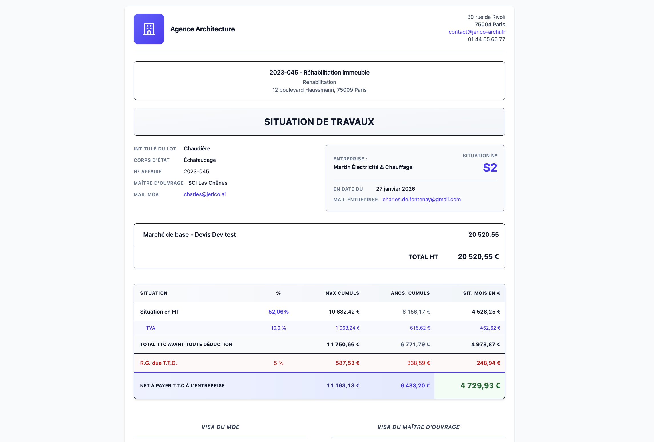 Capture d'écran — Situations de travaux simplifiées
