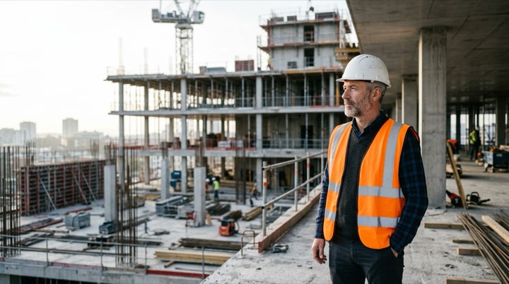 Économiste de la construction sur un chantier suivant la phase travaux, contexte logiciel BTP