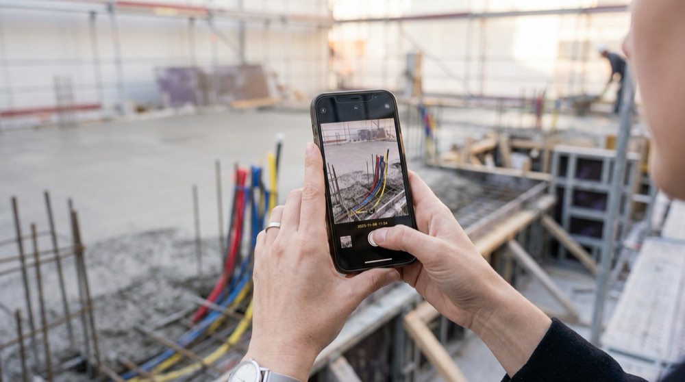 Photo horodatée prise sur smartphone pour documenter l'avancement des travaux lot par lot sur un chantier