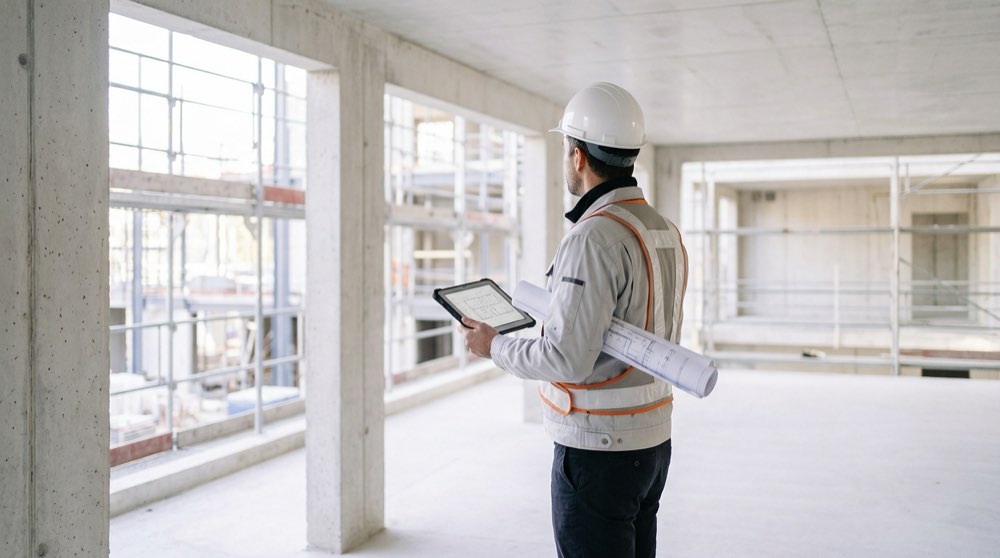 Conducteur de travaux constatant l'avancement physique sur un chantier avant validation de la situation