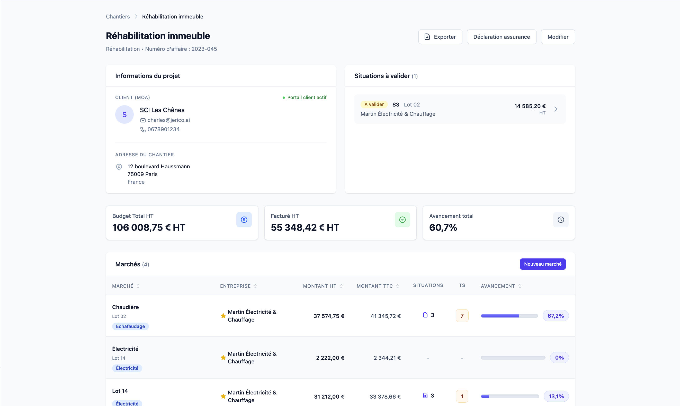 Capture d'écran — Suivi financier en temps réel